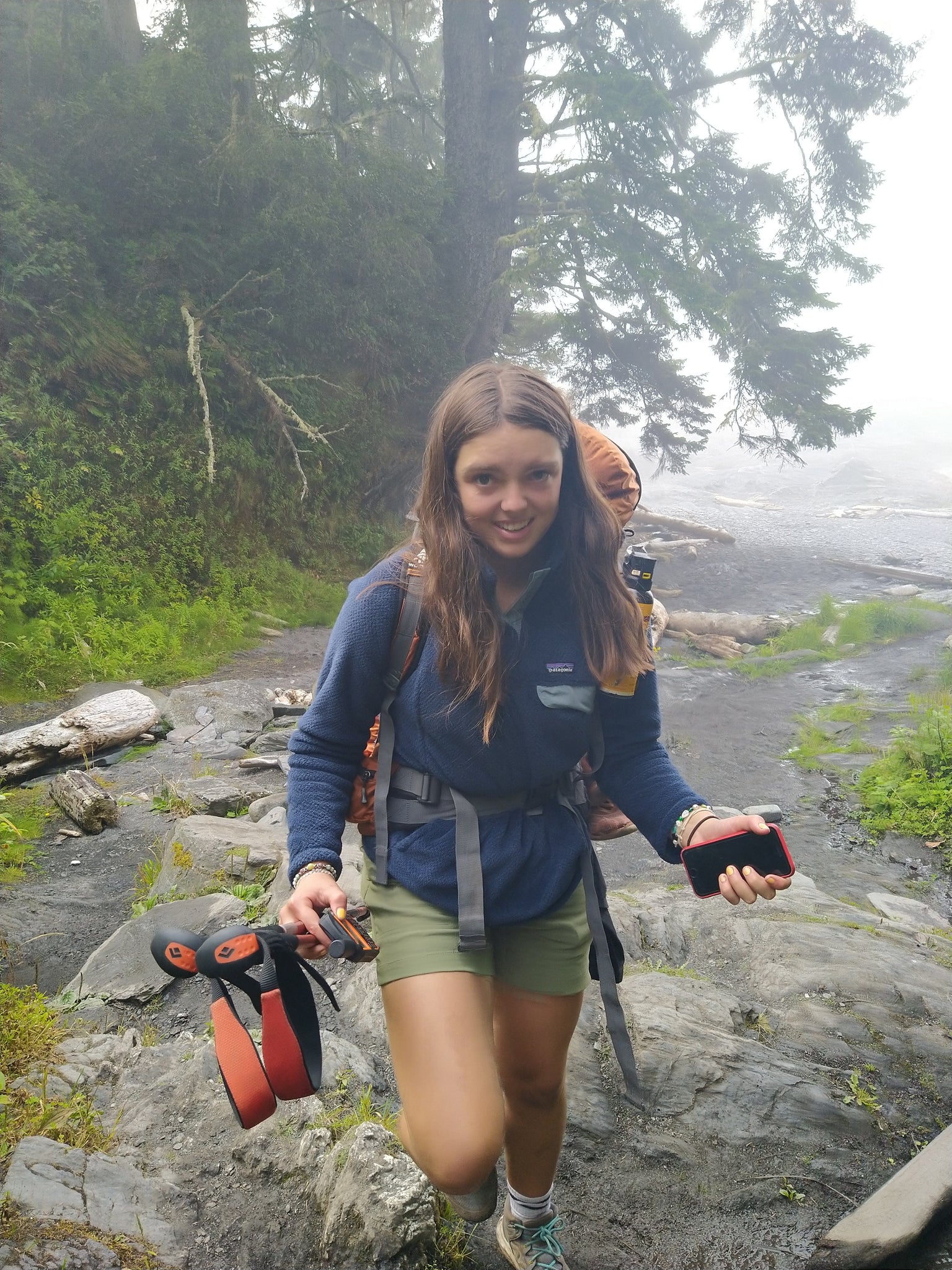 Patagonia gear doing what it was designed for: Aisle co-founder Madeleine Shaw’s daughter Gigi coming off a multi-day hike on the Juan de Fuca trail, Vancouver Island, 2021.